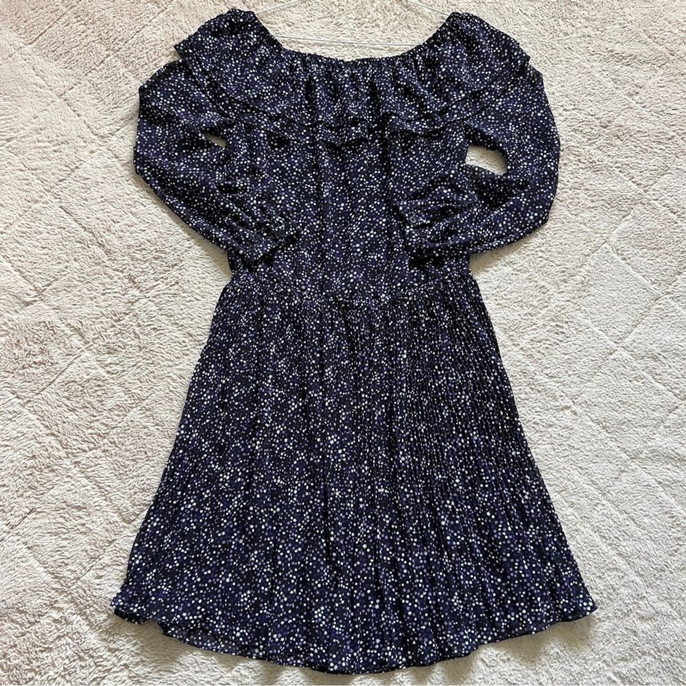 Michael Kors Navy Blue Floral Midi Dress
